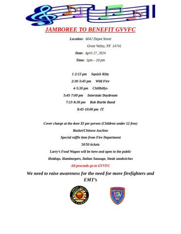 2024 Spring Jamboree to benefit Great Valley Volunteer Fire Co.